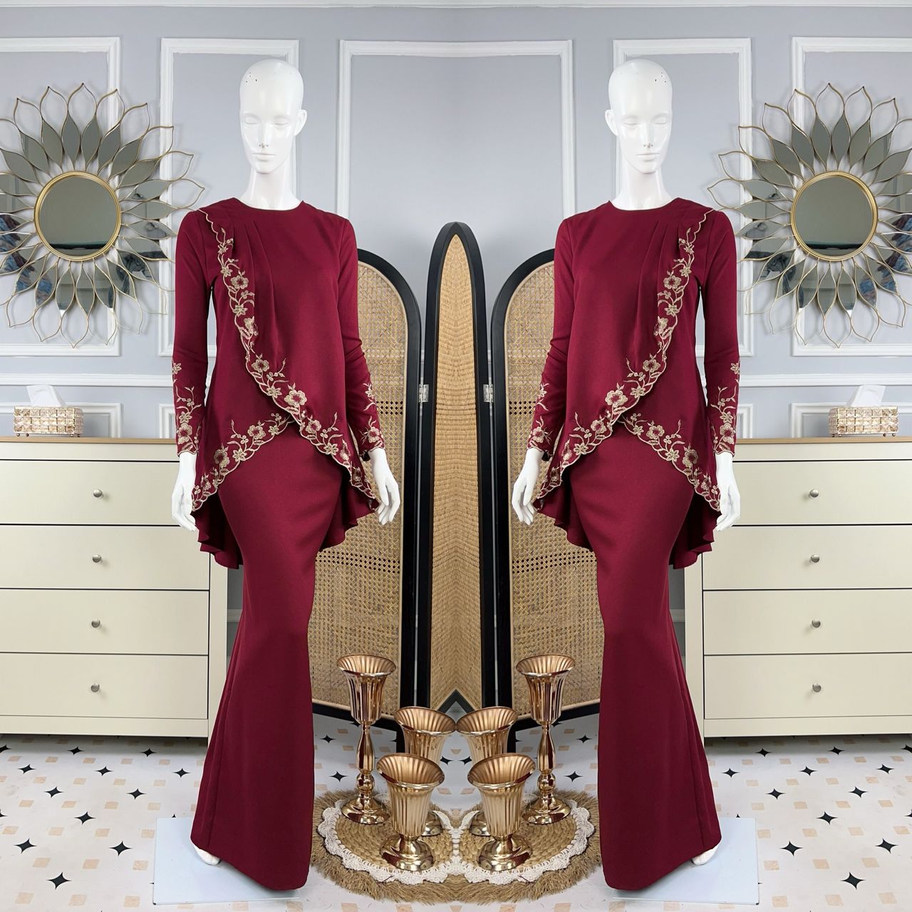 Kurung Nanii Sulam Moden Maroon