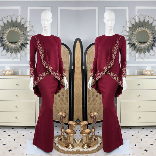 Kurung Nanii Sulam Moden Maroon